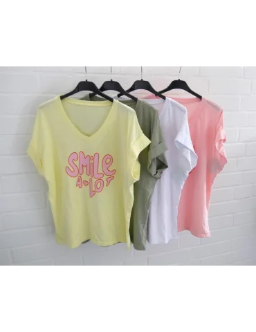 Damen kurzarm Shirt "Smile a Lot" gelb...