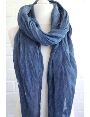 Blauer Baumwollschal in verwaschener Optik und asymmetrisch geschnitten