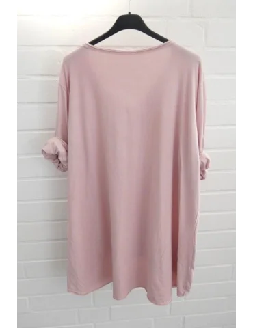 Damen langarm Shirt A-Form V-Ausschnitt uni rose Baumwolle Onesize 38 - 44 6561 LA