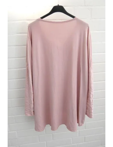 Damen langarm Shirt A-Form V-Ausschnitt uni rose Baumwolle Onesize 38 - 44 6561 LA