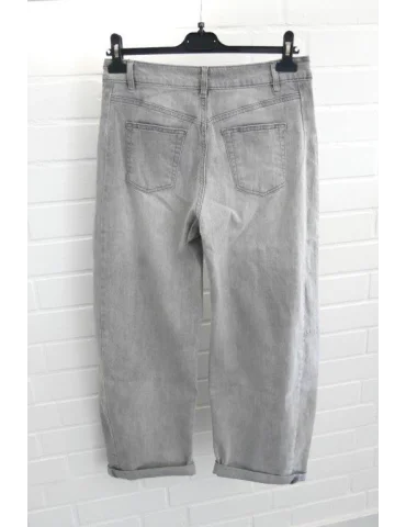 ESViViD Jeans Hose Damenhose O-Shape weites Bein Umschlag hellgrau mit Baumwolle 3D 9260