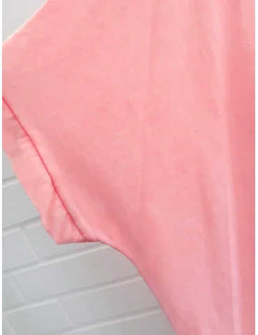 Damen Oversize Shirt Rundhals kurzarm koralle uni Ärmelband Baumwolle Onesize 38 - 46 2426 KA