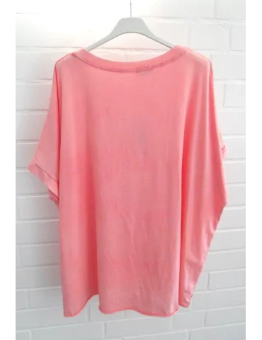 Damen Oversize Shirt Rundhals kurzarm koralle uni Ärmelband Baumwolle Onesize 38 - 46 2426 KA