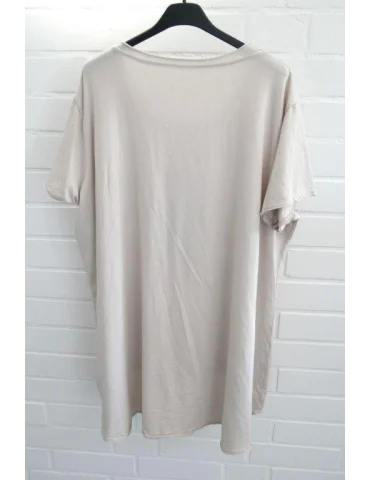Damen Shirt A-Form kurzarm beige Blume Schrift mit Baumwolle Onesize ca. 38 - 46 6036