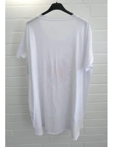 Damen Shirt A-Form kurzarm weiß Blume Schrift mit Baumwolle Onesize ca. 38 - 46 6036
