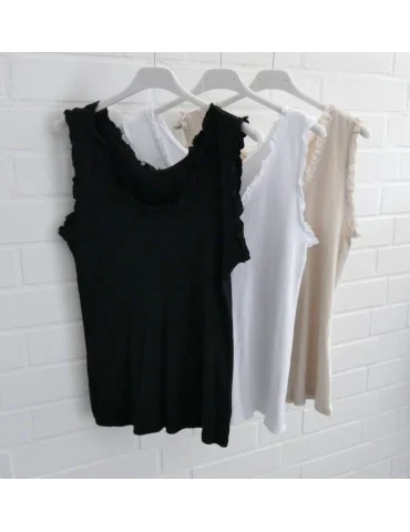 Damen Rippen Top Shirt beige mit Baumwolle...