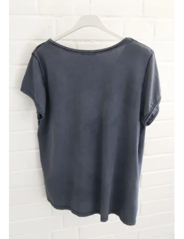 Rückansicht Dunkelblaues Damen T-Shirt mit weißem „Copenhagen“ Schriftzug und V-Ausschnitt