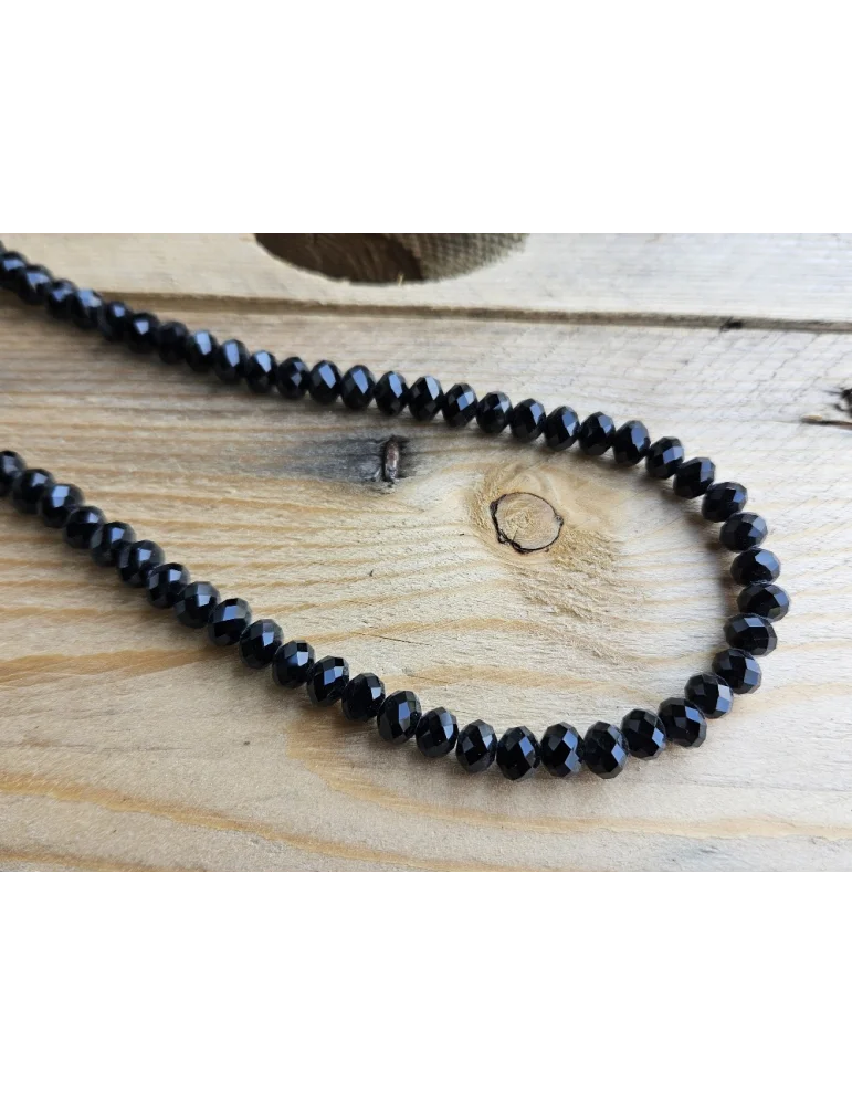 Schwarze kurze Damen Halskette mit aufgereihten Kristallperlen und Magnetverschluss