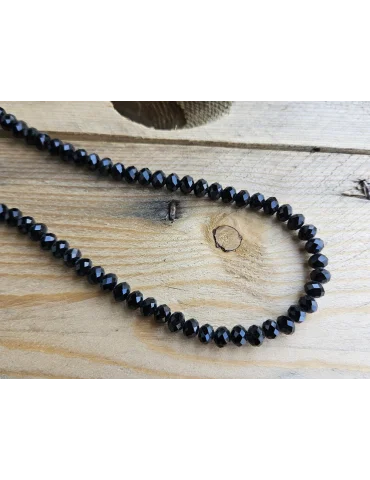 Damen Modeschmuck Kette Halskette Kristall Perlen schwarz Glanz Kunststoff Metall