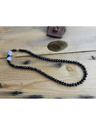 Damen Modeschmuck Kette Halskette Kristall Perlen schwarz Glanz Kunststoff Metall