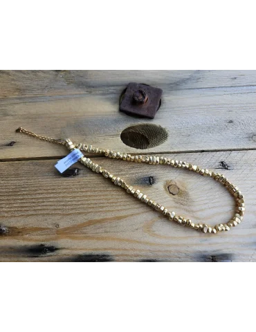 Damen Modeschmuck Kette Halskette Perlen goldfarben matt Metall verlängerbar