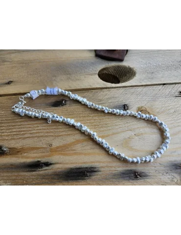 Damen Modeschmuck Kette Halskette Perlen silberfarben matt Metall verlängerbar