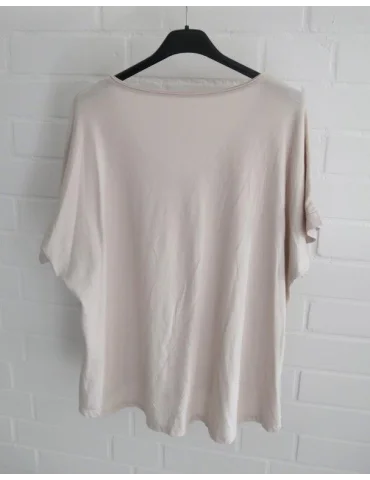 Damen Basic Shirt kurzarm beige uni Ärmelband Baumwolle Onesize 38 - 42 7401