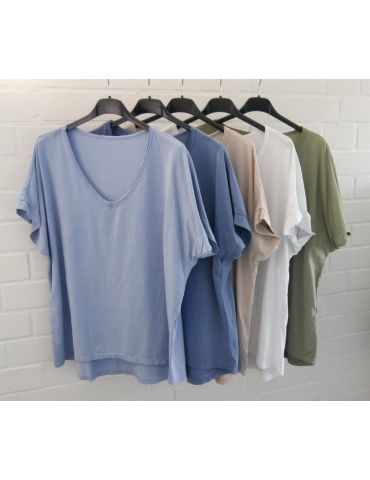 Damen Basic Shirt kurzarm gelb uni Ärmelband Baumwolle Onesize 38 - 42 7401