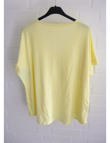 Damen Basic Shirt kurzarm gelb uni Ärmelband Baumwolle Onesize 38 - 42 7401