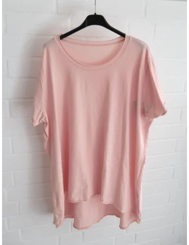 Lachsfarbenes kurzarm Shirt vorne kurz hinten lang mit Rundhals