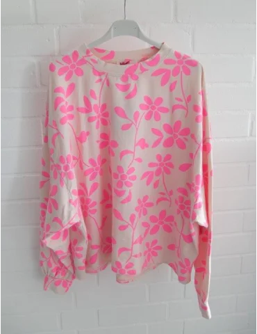 Leichtes Sweatshirt in creme mit pinken Blumen und Rundhalsausschnitt