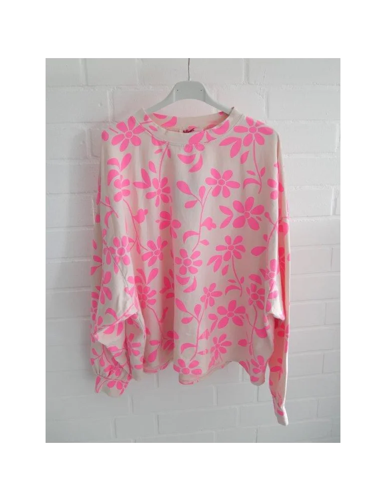 Leichtes Sweatshirt in creme mit pinken Blumen und Rundhalsausschnitt