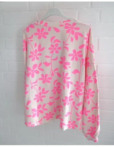 Rückansicht Leichtes Sweatshirt in creme mit pinken Blumen und Rundhalsausschnitt