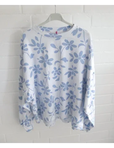 Leichtes Sweatshirt in hellblau mit blauen Blumen und Rundhalsausschnitt