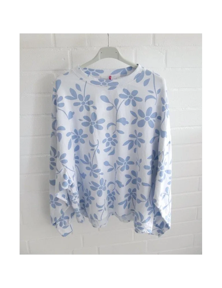 Leichtes Sweatshirt in hellblau mit blauen Blumen und Rundhalsausschnitt