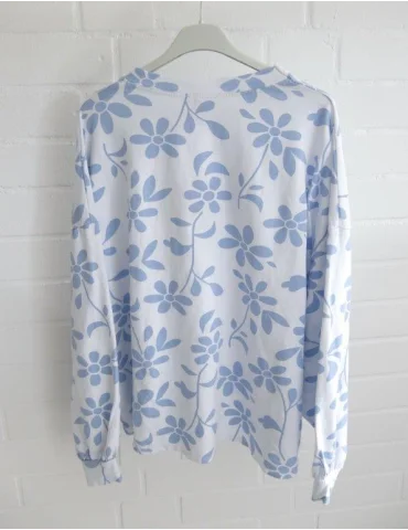 Rückansicht Leichtes Sweatshirt in hellblau mit blauen Blumen und Rundhalsausschnitt