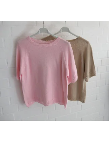 Damen Strick Shirt kurzarm rose Rundhals...