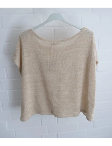 Rückansicht Ärmelloser Strick Pullover in beige mit Rundhals