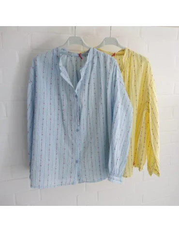 Damen Bluse langarm hellblau bunt Blumenranke...