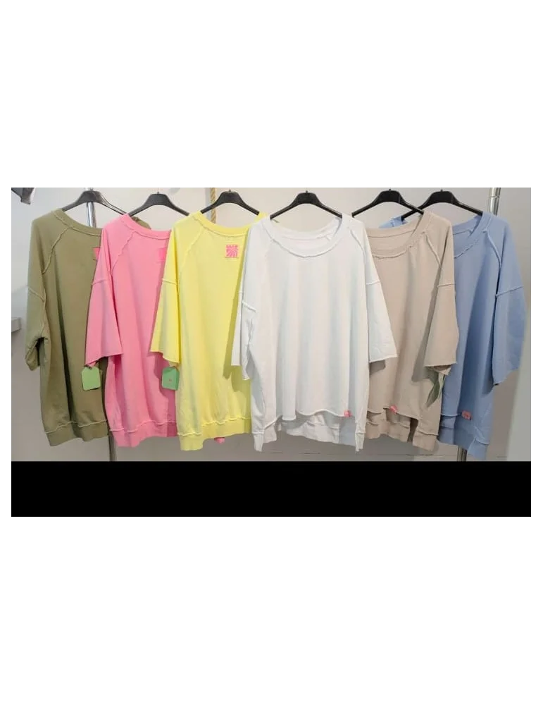 Oversized Sweatshirt Jeansblau kurzarm mit Raw Edges | Jetzt shoppen