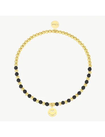 Damen Perlenarmband mit goldfarbenen und schwarzen Perlen und Smiley Charm