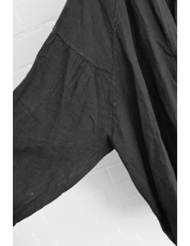 Xuna Oversize Damen Bluse Shirt 100% Leinen schwarz Piratenbluse Ballonärmel Onesize 38 - 48 02986