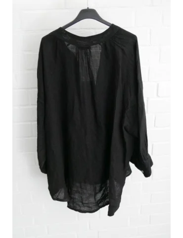 Xuna Oversize Damen Bluse Shirt 100% Leinen schwarz Piratenbluse Ballonärmel Onesize 38 - 48 02986