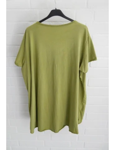 Damen Shirt A-Form kurzarm pistazie V-Ausschnitt Baumwolle Onesize 38 - 46 6561 KA