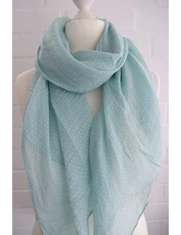 Mintfarbener Seiden/ Baumwoll Schal mit weißen Minipunkten