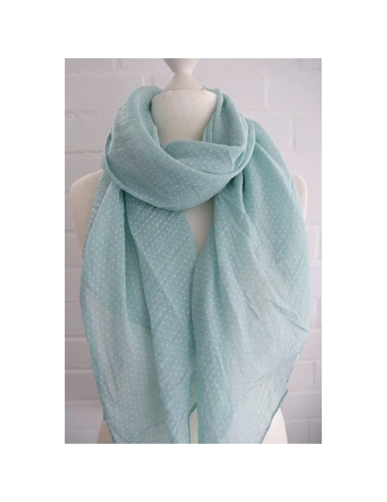 Mintfarbener Seiden/ Baumwoll Schal mit weißen Minipunkten