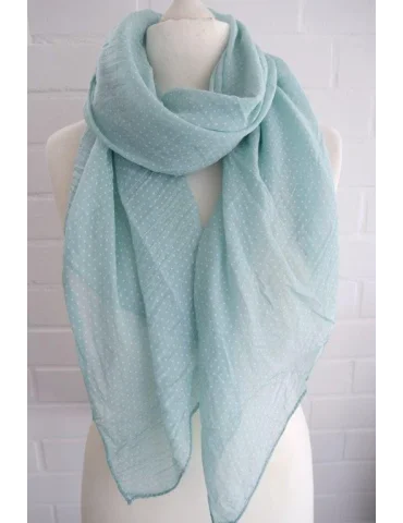 Schal Tuch Loop Made in Italy Seide Baumwolle mint weiß Mini Punkte S 24