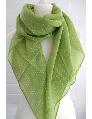 Pistazienfarbener Seiden7Baumwoll Schal mit Minipunkten