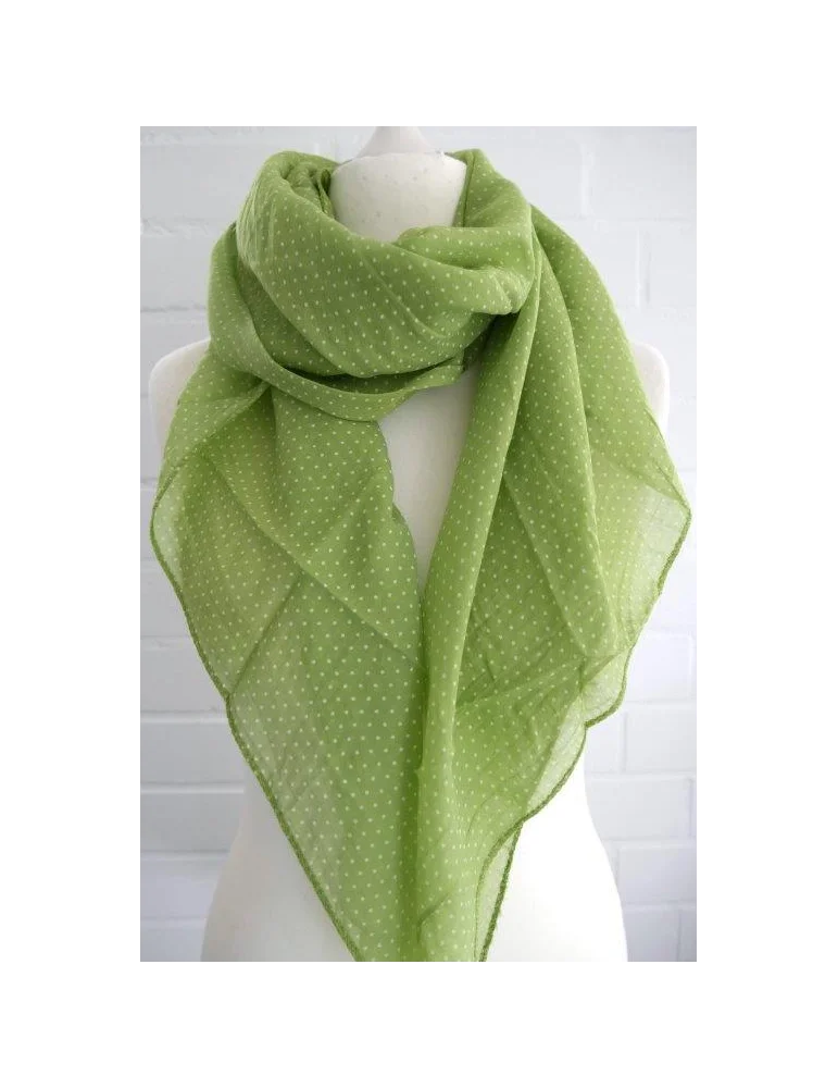 Pistazienfarbener Seiden7Baumwoll Schal mit Minipunkten
