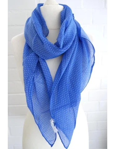 Schal Tuch Loop Made in Italy Seide Baumwolle royalblau weiß Mini Punkte S 24