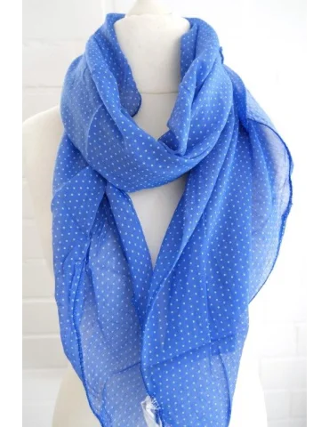 Royalblauer Seiden Baumwoll Schal mit Mini Punkten