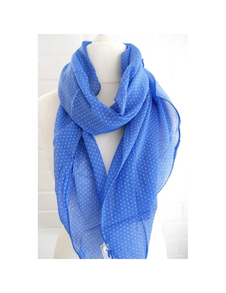 Royalblauer Seiden Baumwoll Schal mit Mini Punkten