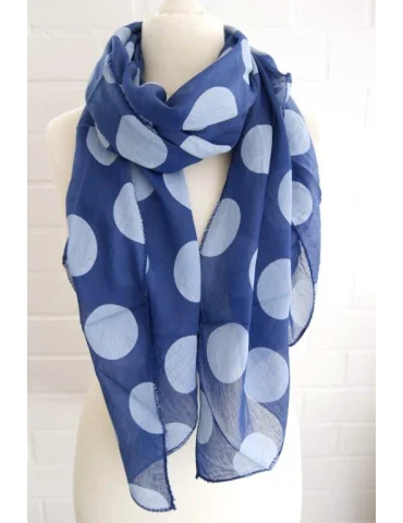 Schal Tuch Loop Seide Baumwolle royalblau weiß Riesen Punkte S 112