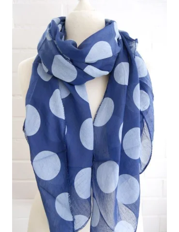 Royalblauer Schal mit weißen Riesenpunkten und einem Seiden Baumwoll Gemisch