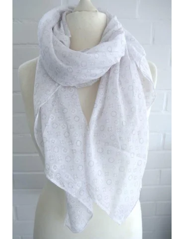 Schal Tuch Loop Seide Baumwolle weiß grau Phantasiemuster S 277