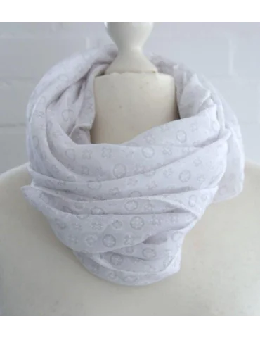 Schal Tuch Loop Seide Baumwolle weiß grau...