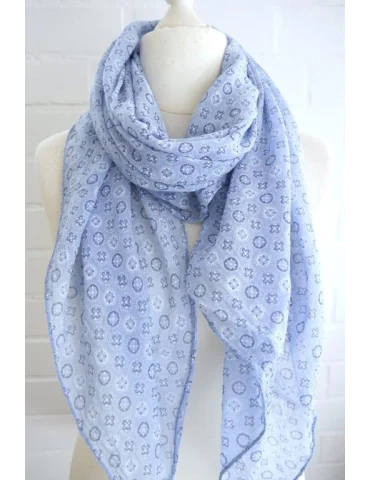 Hellblauer Seiden Baumwoll Schal mit Phantasiemuster