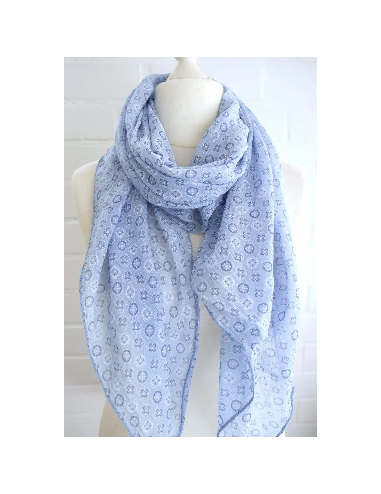 Hellblauer Seiden Baumwoll Schal mit Phantasiemuster