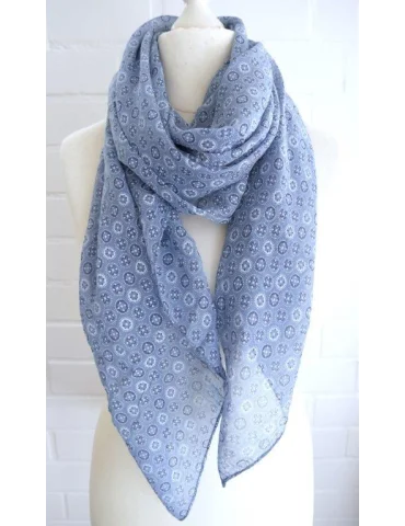 Schal Tuch Loop Seide Baumwolle jeansblau blau weiß Phantasiemuster S 277