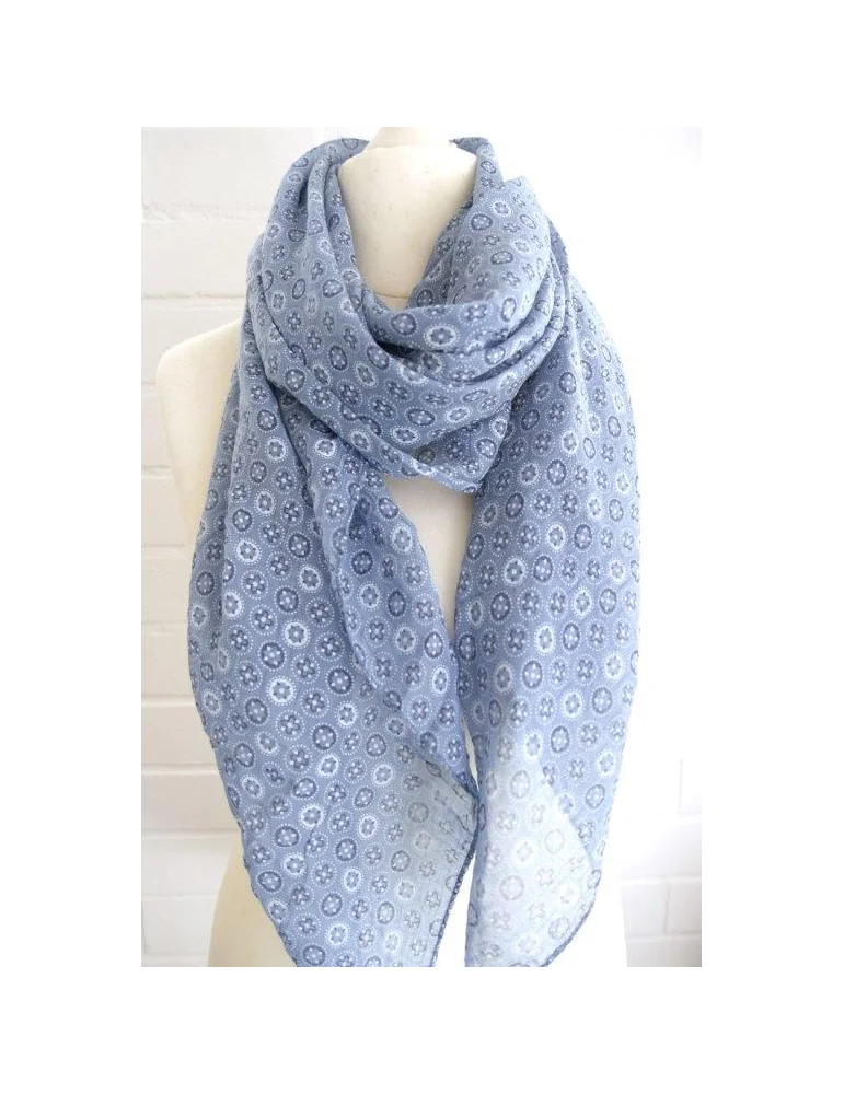 Jeansblauer Seiden Baumwoll Schal mit Phantasiemuster